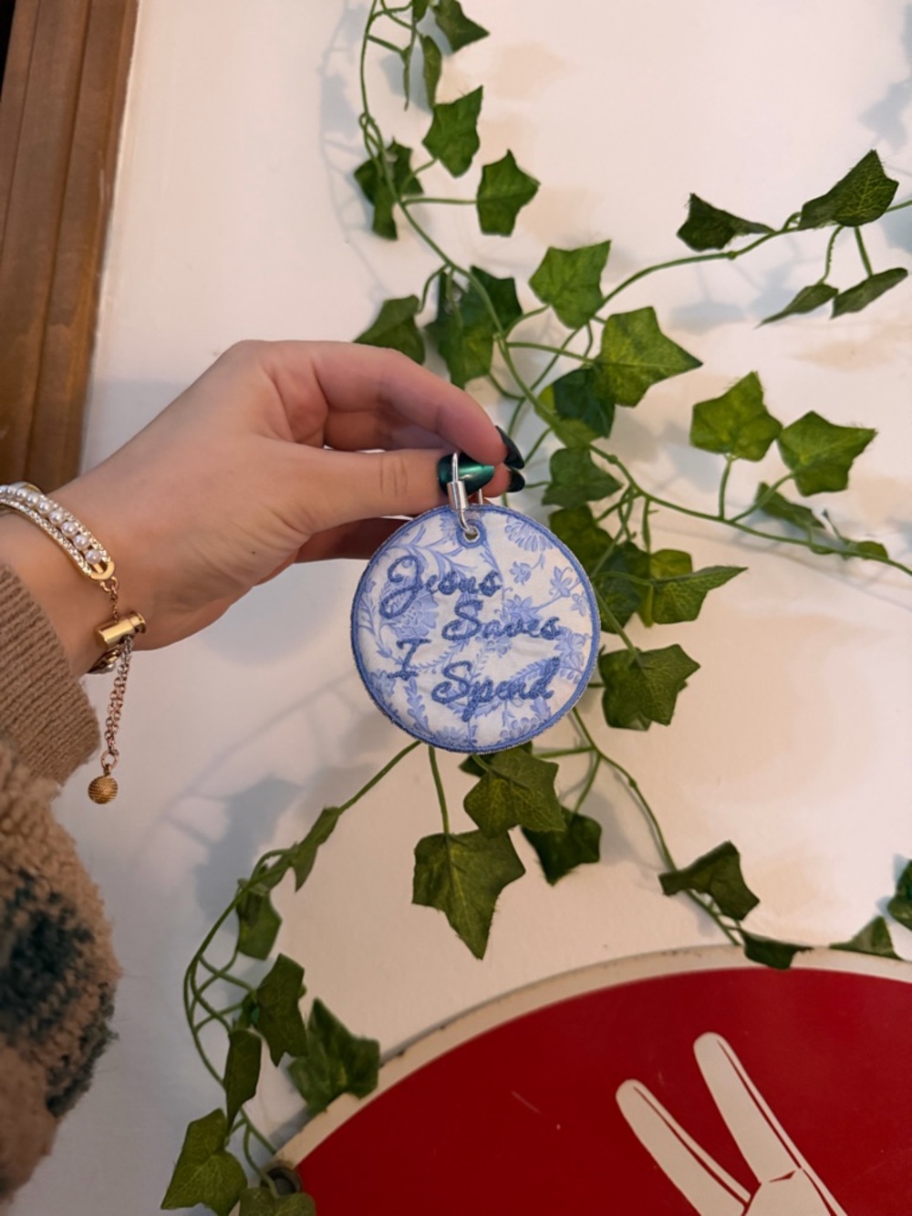 Blue Floral 'Jesus Saves I Spend’ Bag Tag!